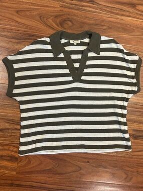 Madewell striped cotton shirt green women’s size small